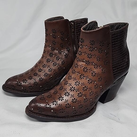 🐎COKIN WESTERN🐎ANKLE HEEL BOOT 100%LEATHER GRAIN MADE GUANAJUATO MEX. LADIES 6 - Picture 1 of 16